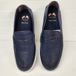 Cole Haan Grand OS Navy Blue Pebbled Leather Penny Loafers Shoes Mens Size 11